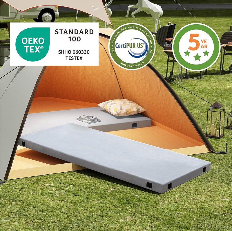 MLILY Memory Foam Camping Mattress 2.5 inch, Kids Portable Roll Up Camping Sleep Topper with Waterproof and Non-Slip Bottom, Camping Car Mat with Travel Bag, 63.5"×26.5"×2.5", Grey - Image 3